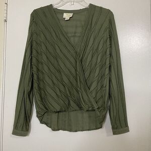 ANTHROPOLOGIE MAEVE GREEN FAUX WRAP V-NECK TOP SIZE XS